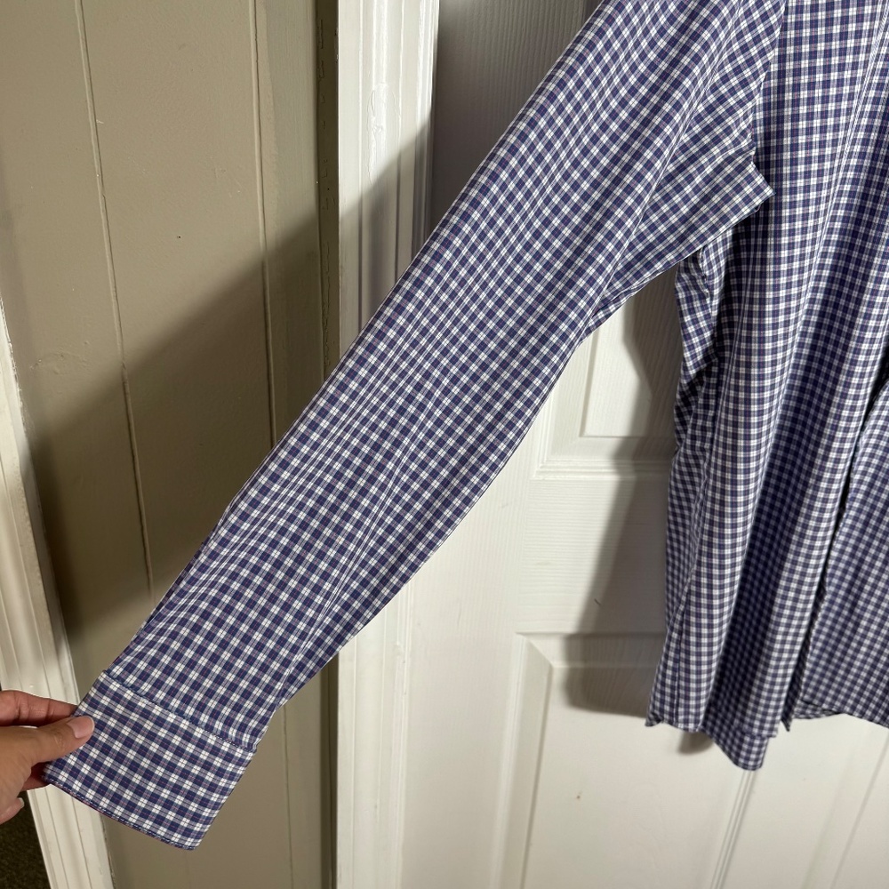 Mizzen & Main Button Down Shirt Size Medium Tall Purple Plaid Performance Office - Picture 6 of 9